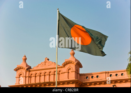 Flag of Bangladesh, the pink Ahsan Manzil palace, Dhaka, Bangladesh, Asia Stock Photo