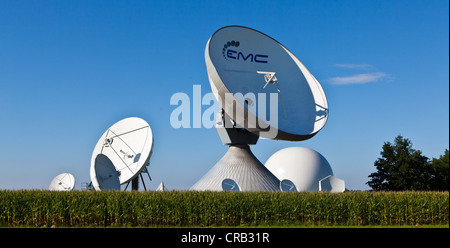 Satellite dishes, Raisting Satellite Earth Station, ground station, satellite communications, Upper Bavaria, Germany, Europe Stock Photo