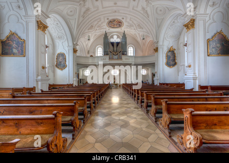 Interior view, parish church Mariae Himmelfahrt, church of the Assumption, Weilheim, Upper Bavaria, Bavaria, Germany, Europe Stock Photo