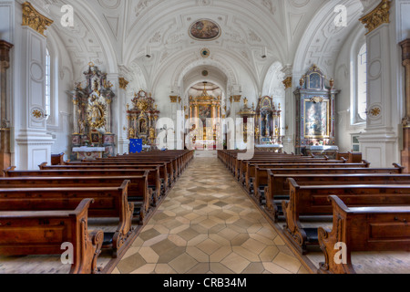 Interior view, parish church Mariae Himmelfahrt, church of the Assumption, Weilheim, Upper Bavaria, Bavaria, Germany, Europe Stock Photo