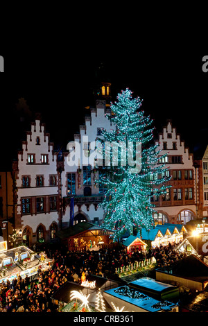 Christmas market on Roemer square, Frankfurt am Main, Hesse, Germany, Europe Stock Photo
