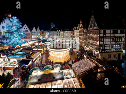Christmas market on Roemer square, Frankfurt am Main, Hesse, Germany, Europe Stock Photo