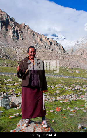 Pilgrim on the Kailash Kora pilgrimage trail, Western Tibet, Tibet, Asia Stock Photo