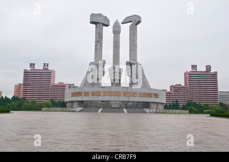 Hammer and sickle and pen, Monument to the Korean Workers Party, Pyongyang, North Korea, Asia Stock Photo