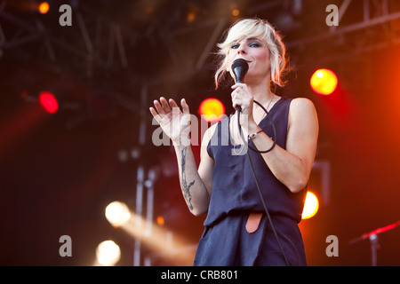 Singer and frontwoman Maja Ivarsson from the Swedish band The Sounds performing live at the Heitere Open Air festival in Stock Photo