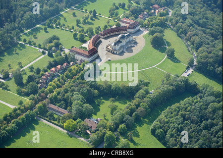 Aerial view, official residence of the Prime Minister of Baden-Wuerttemberg, built in the late 1960s, and Schloss Solitude Stock Photo