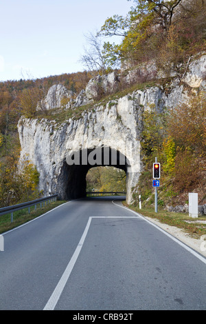 Rock tunnel in Donautalstrasse, Danube Valley Road near Thiergarten, Upper Danube Nature Park, Sigmaringen district Stock Photo