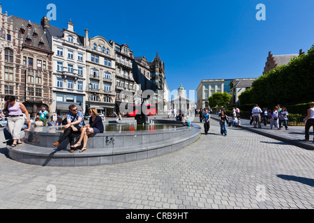 Fountain on Kunstberg or Mont des Arts, in front of the Museum of Musical Instruments, Grands Magasins Old England department Stock Photo