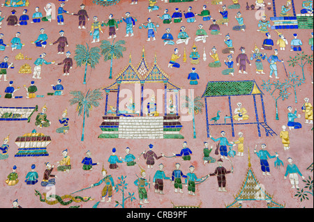 Glass mosaic at the library, Ho Phra Mane, Wat Xieng Thong temple, Luang Prabang, Laos, Indochina, Asia Stock Photo