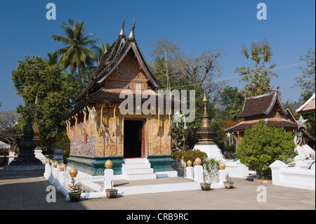 Red chapel, Ho Phra None, Wat Xieng Thong temple, Luang Prabang, Laos, Indochina, Asia Stock Photo