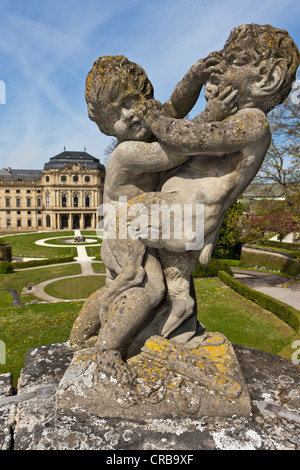 Sculpture in front of Wuerzburg Residence, a Baroque palace, UNESCO World Heritage Site with the Court Gardens, built from Stock Photo