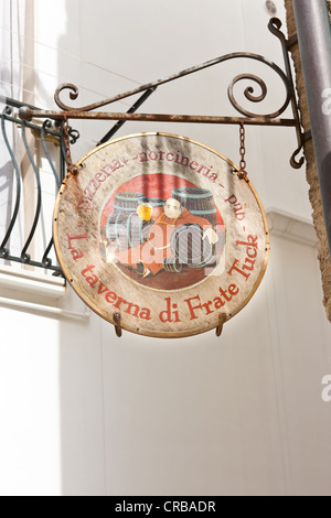 Hanging sign outside a restaurant in Polignano a Mare, Puglia, Apulia, Southern Italy, Italy, Europe Stock Photo