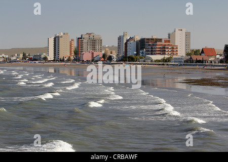High-rise buildings on the beach in Puerto Madryn, Chubut, Argentina, South America Stock Photo
