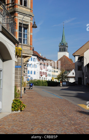 Village with St Moritz church, Hallau, Klettgau, Schaffhausen, Switzerland, Europe Stock Photo