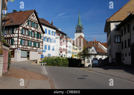 Village with St Moritz church, Hallau, Klettgau, Schaffhausen, Switzerland, Europe Stock Photo