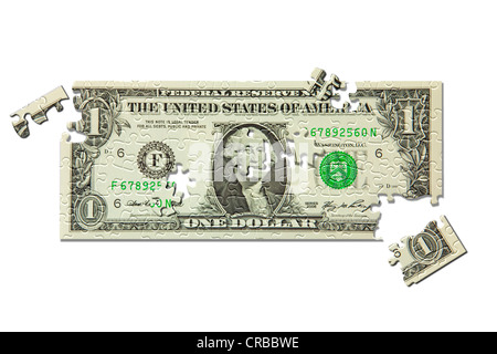 Decaying dollar bill, symbolic image for a weak dollar Stock Photo