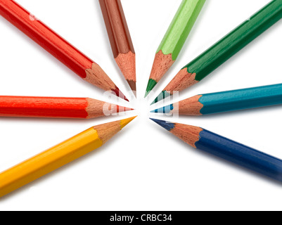 Many different colored pencils on white background Stock Photo