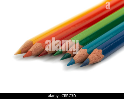 Many different colored pencils on white background Stock Photo