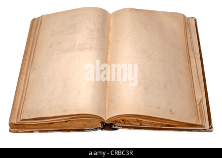 an old open book on white background Stock Photo
