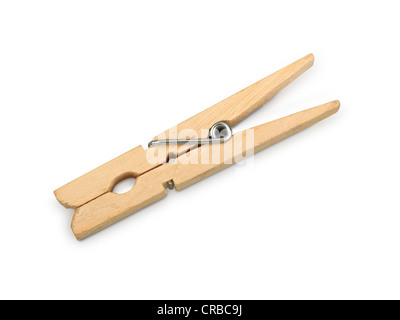 wooden clothes pin on a white background ( clipping path ) Stock Photo