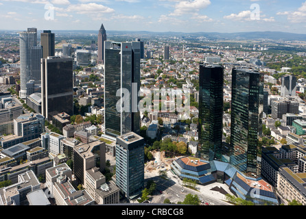 Skyline of Frankfurt with the skyscrapers of Trianon, Deutsche Bank Twin Towers with a new facade, Sparkasse and FBC towers, in Stock Photo