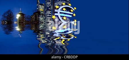 Symbolic image for a sinking euro, euro sign, ECB, European Central Bank, Frankfurt am Main, Hesse, Germany, Europe Stock Photo