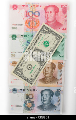 Symbolic image for exchange rates, Chinese yuan, renminbi, currency of the People's Republic of China, in the West Yuán Stock Photo