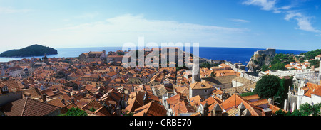 Cityscape, historic district of Dubrovnik with Lokrum island, Dalmatia, Croatia, Europe Stock Photo
