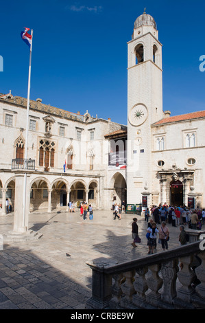 Clock tower, Sponza Palace, Luza Square, Dubrovnik, Dalmatia, Croatia, Europe Stock Photo