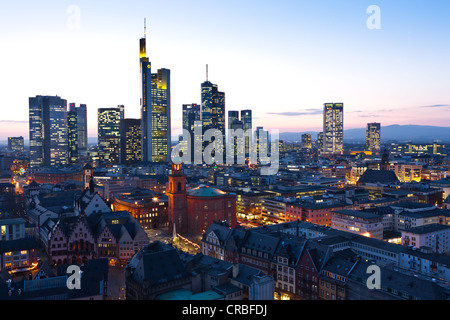 View of Frankfurt and its skyline, Commerzbank, Hessische Landesbank, Deutsche Bank, European Central Bank, Skyper building Stock Photo