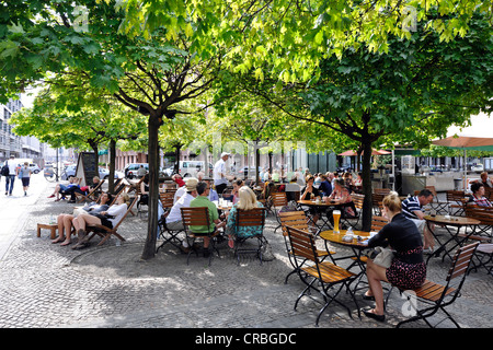 Outdoor cafe under linden trees in summer, Gendarmenmarkt square, Mitte district, Berlin, Germany, Europe Stock Photo