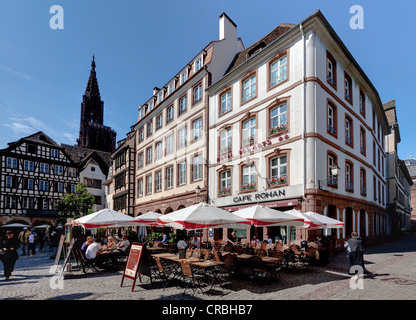 Street with typical wine bars, restaurants and small hotels in the Rue du Maroquin, Strasbourg, Alsace, France, Europe Stock Photo