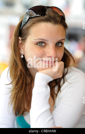 Young woman in a cafe, Paris, France, Europe Stock Photo