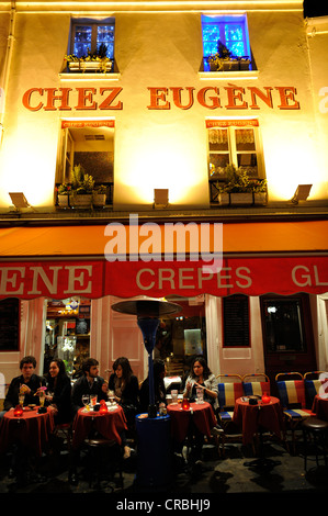 Restaurant Chez Eugene at night, Place du Tertre, Montmartre, Paris, France, Europe Stock Photo
