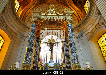 Interior, altar and gilded dome, Dome des Invalides or Eglise du Dome church, Napoleon's tomb, Paris, France, Europe Stock Photo