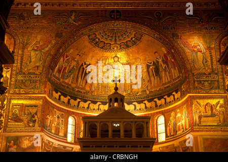 Apse with mosaics by Cavallini in the interior of the Church of Santa Maria in Trastevere in Rome, Italy, Europe Stock Photo