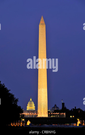 Night scene, United States Capitol and the Washington National Monument, obelisk, Washington DC, District of Columbia Stock Photo