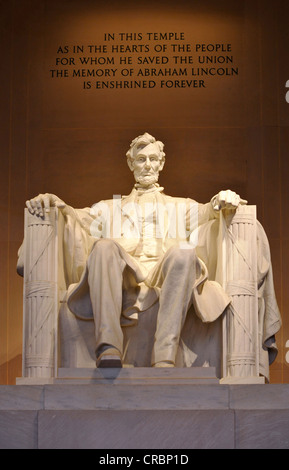 Statue of Abraham Lincoln by Daniel Chester French, Lincoln Memorial, Washington DC, District of Columbia Stock Photo