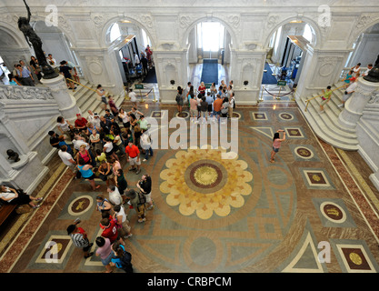 Tourists in the magnificent entrance hall with signs of the zodiac, The Great Hall, The Jefferson Building, Library of Congress