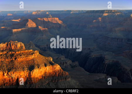 View of Isis Temple at sunrise from Yavapai Point, Bright Angel Canyon, Grand Canyon National Park, South Rim, Arizona, USA Stock Photo