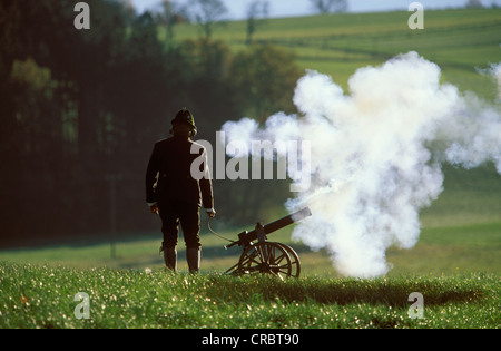 Small cannon being fired on Leonharditag, the festival of St. Leonard of Noblac, Greimharting, community of Rimsting, Chiemgau Stock Photo