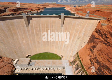 View from Highway 89 Glen Canyon Bridge on Glen Canyon Dam, Page, Glen Canyon National Recreation Area, Arizona Stock Photo