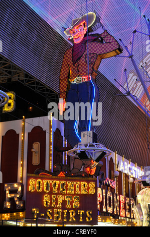 Vegas Vic, famous cowboy figure on a neon sign in old Las Vegas, Pioneer Casino Hotel, Fremont Street Experience Stock Photo