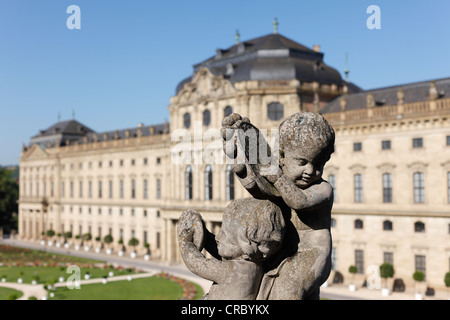 Putti in the Court Gardens, Wuerzburg Residence, Wuerzburg, Lower Franconia, Franconia, Bavaria, Germany, Europe Stock Photo