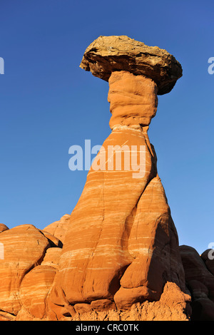 First Hoodoo, also known as Toadstool Hoodoo or Lucky Luke, toadstool hoodoos, rimrocks, Grand Staircase Escalante National Stock Photo