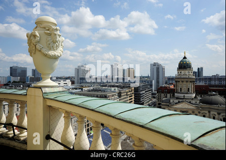 View from the French Cathedral towards the German Cathedral, two churches at the Gendarmenmarkt square, Berlin Mitte Stock Photo