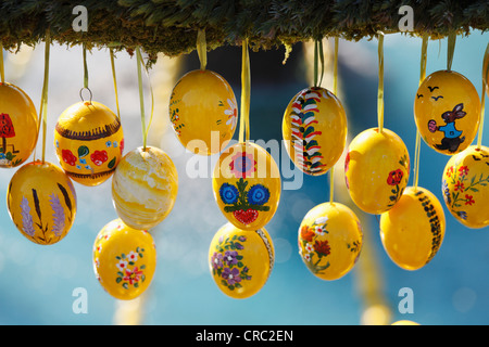 Easter eggs, Easter fountain, Bieberbach, Franconian Switzerland, Upper Franconia, Franconia, Bavaria, Germany, Europe Stock Photo