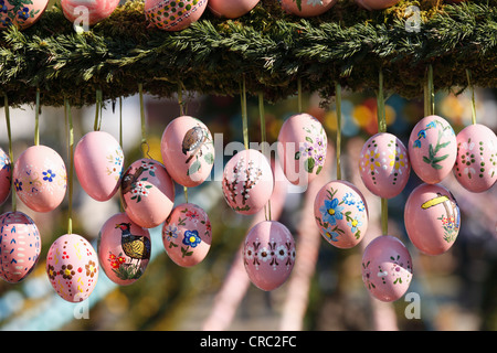 Easter eggs, Easter fountain, Bieberbach, Franconian Switzerland, Upper Franconia, Franconia, Bavaria, Germany, Europe Stock Photo