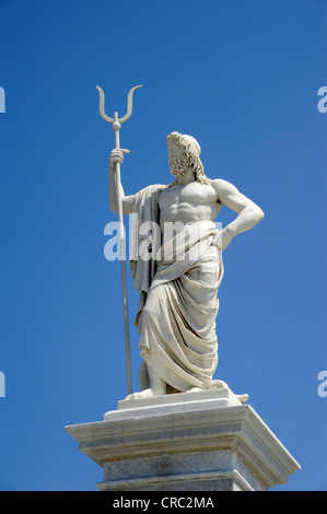 Neptune or Poseidon, statue in the park, Parque Cespedes on the Malecon, Avenida del Puerto, a boulevard along the historic city Stock Photo