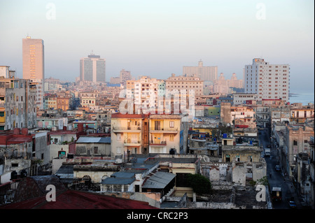 Sunrise, view over the rooftops, city centre of Havana, Centro Habana, Cuba, Greater Antilles, Gulf of Mexico, Caribbean Stock Photo